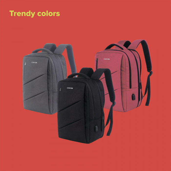 CANYON BPE-5, Laptop backpack for 15.6 inch, Product spec/size(mm): 400MM x300MM x 120MM(+60MM),Black, EXTERIOR materials:100% Polyester, Inner materials:100% Polyestermax weight (KGS): 12kg [8]