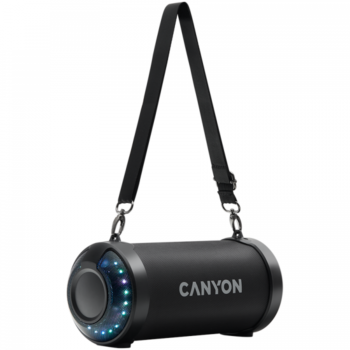 Canyon BSP-7 Bluetooth Speaker, BT V5.0, Jieli JLAC6925B, 3.5mm AUX, 1*USB-A port, micro-USB port, 1500mAh lithium ion  battery, Black, cable length 0.6m, 278*117 *128mm, 0.941kg [2]