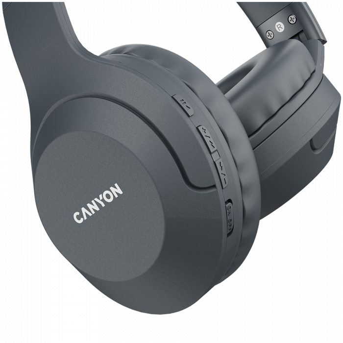 CANYON BTHS-3, Canyon Bluetooth headset,with microphone, BT V5.1 JL6956, battery 300mAh, Type-C charging plug, PU material, size:168*190*78mm, charging cable 30cm and audio cable 100cm, Dark grey [4]