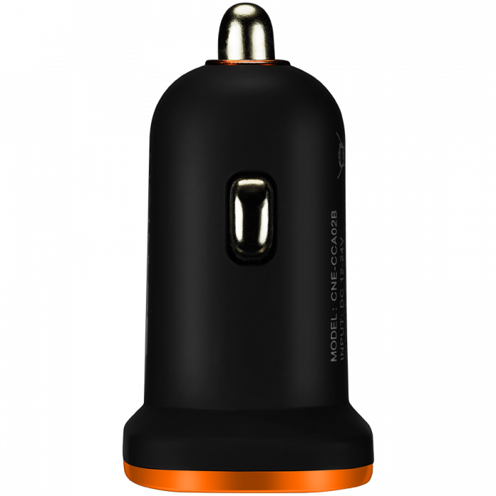 CANYON C-02 Universal 2xUSB car adapter, Input 12V-24V, Output 5V-2.1A, with Smart IC, black rubber coating with orange electroplated ring(without LED backlighting), 51.8*31.2*26.2mm, 0.016kg [2]