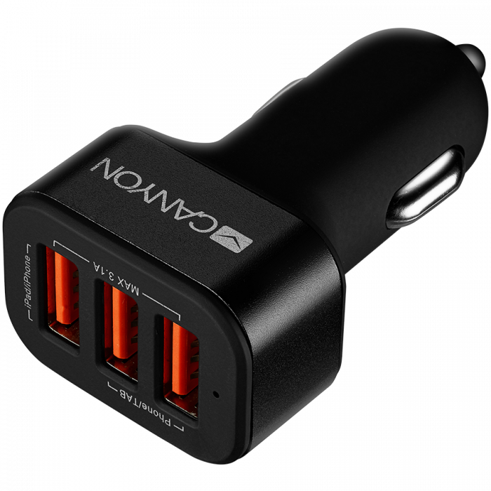 CANYON C-06 Universal 3xUSB car adapter, Input 12V-24V, Output 5V-3.1A, black rubber coating+black metal ring (side with USB is in plastic), 66*35.2*25.1mm, 0.025kg [3]
