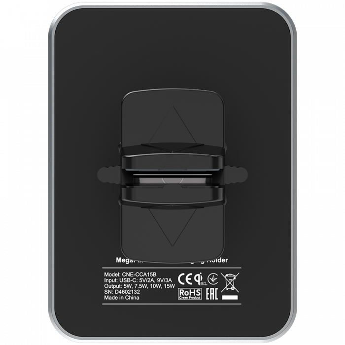 CANYON CH-15, Car holder and wireless charger MegaFix, C-15, 15W, Input: USB-C: 5V/2A, 9V/3A; Output: 5W, 7.5W, 10W, 15W;89*65*12mm,0.195kg,black [4]