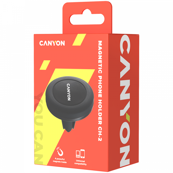 CANYON CH-2 Car Holder for Smartphones,magnetic suction function,with 2 plates(rectangle/circle), black,44*44*40mm 0.035kg [4]