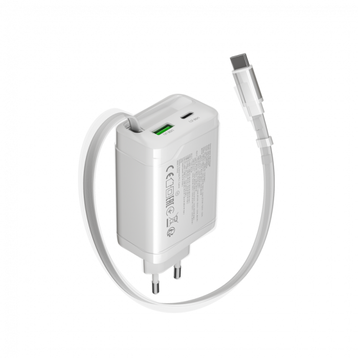 CANYON charger OnCharge 65RC Build-In Cable USB-C 65W 1xPD 1xQC EU White [2]