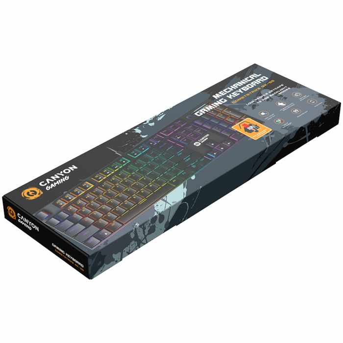 CANYON Cometstrike TKL GK-55, 104keys Mechanical keyboard, 50million times life, with VS11K28A solution, GTMX red switch, RGB backlight, 18 modes, 1.8m PVC cable, metal material + ABS, US layout, size [5]