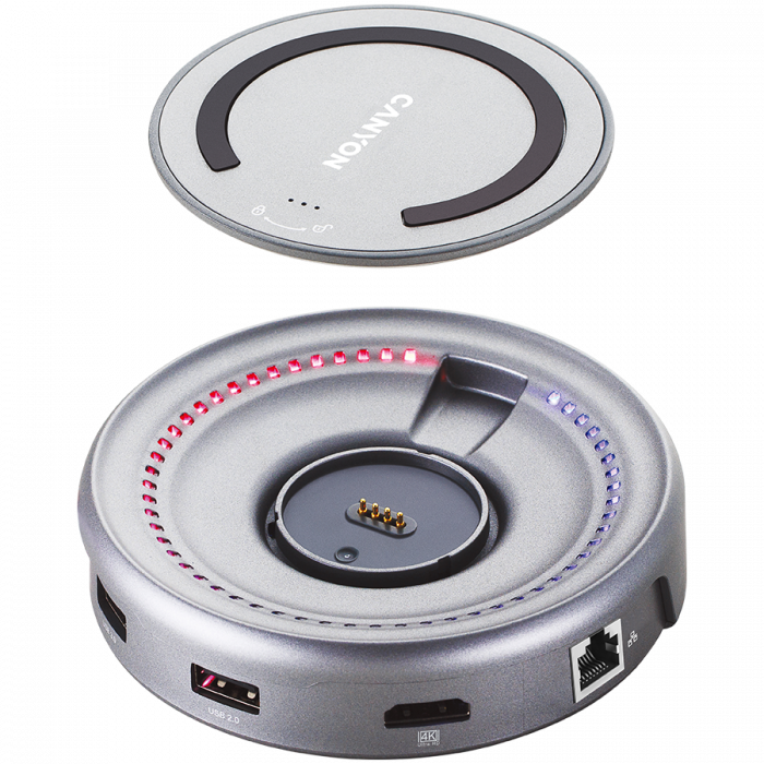 CANYON DS-7, Multiport Docking Station with 5 port, with wireless charger 10W, 2*Type C+1*HDMI+1*USB3.0+1*USB2.0. Input 100-240V, Output USB-C PD100W&USB-A 5V/1A, cable length type c-c 0.3m+micro USB  [2]