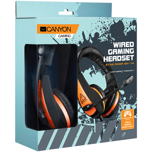 CANYON Gaming headset 3.5mm jack with adjustable microphone and volume control, with 2in1 3.5mm adapter, cable 2M, Black, 0.23kg [2]