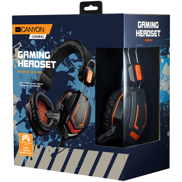 CANYON Fobos GH-3A, Gaming headset 3.5mm jack with microphone and volume control, with 2in1 3.5mm adapter, cable 2M, Black, 0.36kg [2]