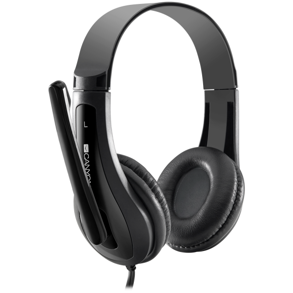 CANYON HSC-1 basic PC headset with microphone, combined 3.5mm plug, leather pads, Flat cable length 2.0m, 160*60*160mm, 0.13kg, Black [3]