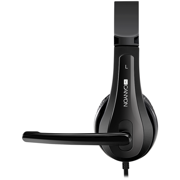 CANYON HSC-1 basic PC headset with microphone, combined 3.5mm plug, leather pads, Flat cable length 2.0m, 160*60*160mm, 0.13kg, Black [4]