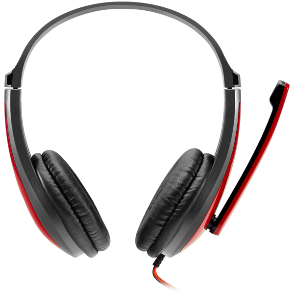 CANYON HSC-1 basic PC headset with microphone, combined 3.5mm plug, leather pads, Flat cable length 2.0m, 160*60*160mm, 0.13kg, Black-red [2]