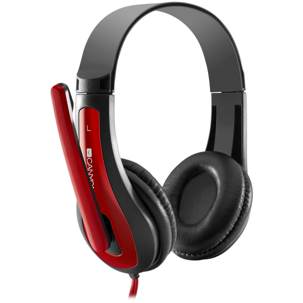 CANYON HSC-1 basic PC headset with microphone, combined 3.5mm plug, leather pads, Flat cable length 2.0m, 160*60*160mm, 0.13kg, Black-red [3]