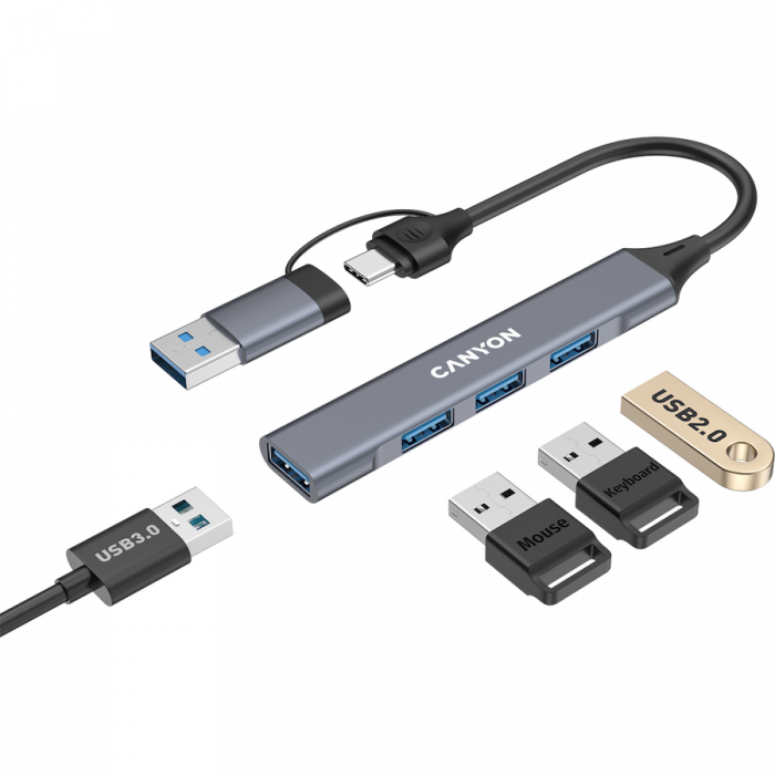 CANYON hub DS-02 4in1 USB-A/C Grey [4]