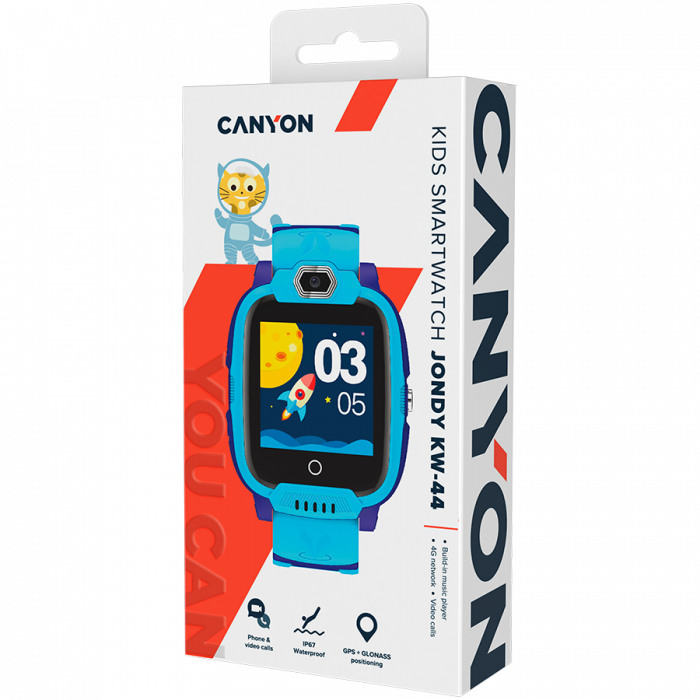 CANYON Jondy KW-44, 1.44''IPS 240*240, ASR3603S, Nano SIM, 192+128MB+512MB TF Card, GSM(B3/B8), LTE(B1.2.3.5.7.8.20) 700mAh battery, GPS+Glonas, Canyon Life APP, MP3 Audio Player, 7 Games, Camera, IP6 [4]