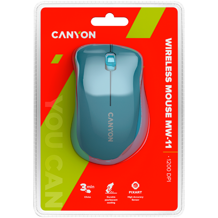 CANYON MW-11, 2.4 GHz Wireless mouse ,with 3 buttons, DPI 1200, Battery:AAA*2pcs ,Blue67*109*38mm 0.063kg [6]