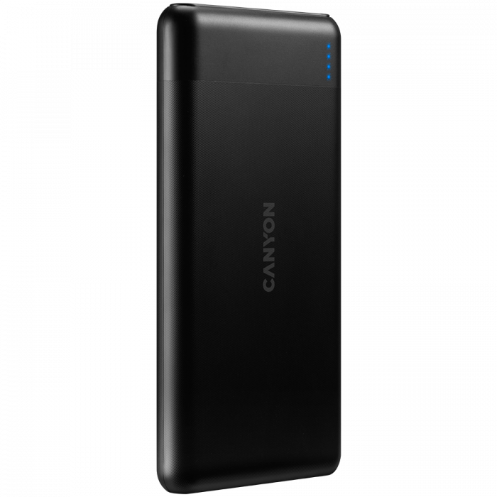 CANYON PB-107 Power bank 10000mAh Li-poly battery, Input Micro/PD 18W(Max), Output PD/QC3.0 18W(Max), quick charging cable 0.3m, 144*68*16mm, 0.25kg, Black [2]