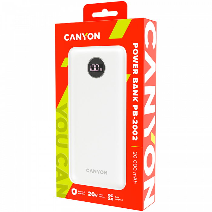 CANYON PB-2002 Power bank 20000mAh Li-poly battery, Input Type-C 5V3A,9V2A,18W , Output Type-C：5V3A,9V2.2A,12V1.5A,20W, Output USBA1/USBA2：5V3A,5V/4.5A,4.5V/5A,9V2A,12V1.5A,22.5W147.5*69*28.6mm, 0.437 [4]