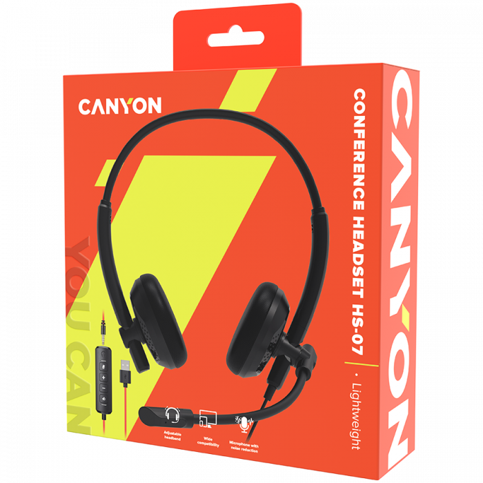 CANYON PC headset HS-07 PC Mic 3.5/USB Flat 2.8m Black [6]