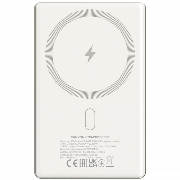 CANYON power bank OnPower 505 slim Magsafe 5000 mAh PD20W Beige [3]