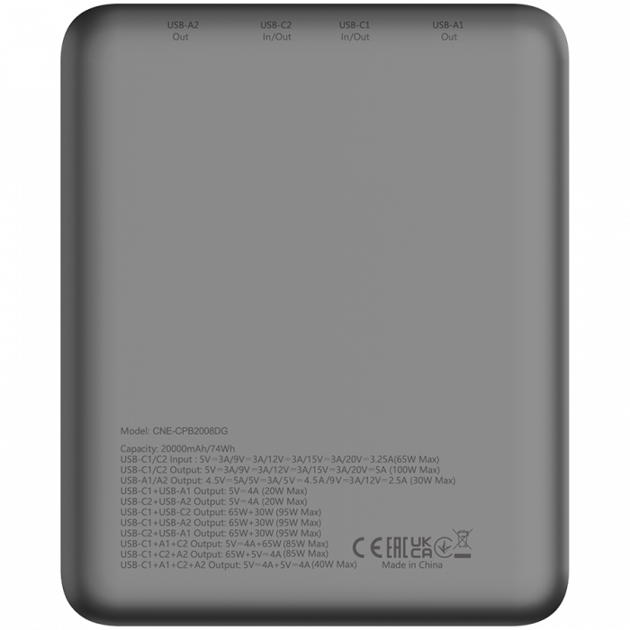 CANYON power bank PB-2008 LED FLAT 20000 mAh PD100W QC3.0 Dark Grey [6]