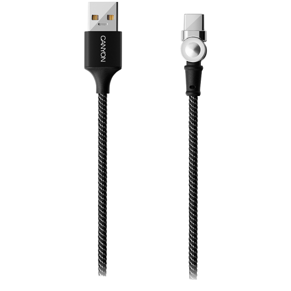 CANYON Rotating magnetic Type C charging cable (no data transfer), USB2.0, Power output 5V/2A, OD 3.2mm, with Short-circuit protection, cable length 1m, Black, 16*6*1000mm, 0.024kg [2]