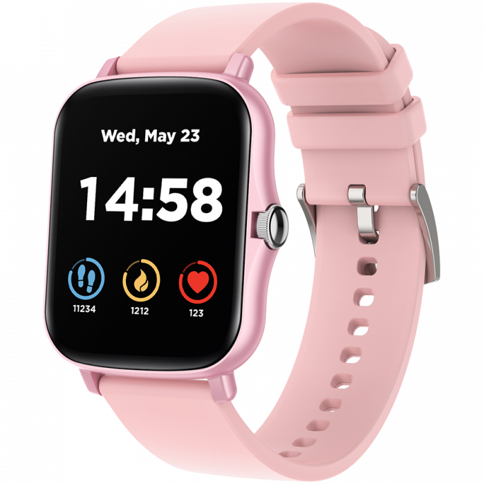 CANYON Smart watch, 1.69inches TFT full touch screen, Zinic+plastic body, IP67 waterproof, multi-sport mode, compatibility with iOS and android, Pink body with Pink silicon belt, Host: 44.4*36*9.2mm,  [2]