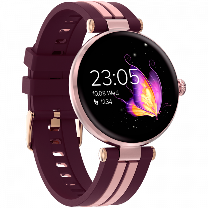 CANYON Semifreddo SW-61, Rtl8762dt, 1.19'' Amoled 390x390px, oncell TP, 192KB RAM, 3.7V 190mAh battery, Rosegold alumimum alloy case middle frame + plastic bottom case+pink and purple silicone strap + [3]