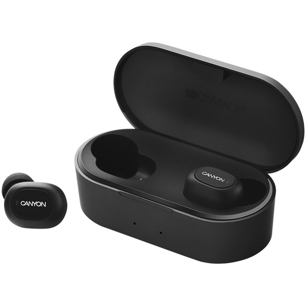 Canyon TWS Bluetooth sport headset, with microphone, BT V5.0, RTL8763BFR, battery EarBud 43mAh*2+Charging Case 800mAh, cable length 0.18m, 78*38*32mm, 0.063kg, Black [1]