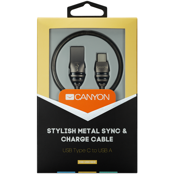CANYON UC-5 Type C USB 2.0 standard cable, Power & Data output, 5V 2A, OD 3.5mm, metallic Jacket, 1m, gun color, 0.04kg [2]