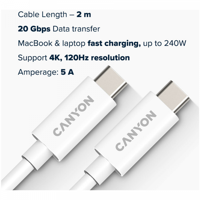 CANYON UC-42, cable, U4-CC-5A2M-E, USB4 TYPE-C to TYPE-C cable assembly 20G 2m 5A 240W(ERP) with E-MARK, CE, ROHS, white [3]