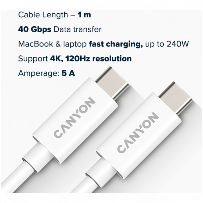 CANYON UC-44, cable, U4-CC-5A1M-E, USB4 TYPE-C to TYPE-C cable assembly 40G 1m 5A 240W(ERP) with E-MARK, CE, ROHS, white [3]