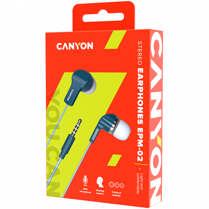 CANYON EPM-02 Stereo Earphones with inline microphone, Blue, cable length 1.2m, 20*15*10mm, 0.013kg [3]