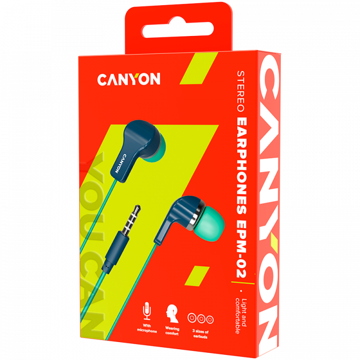 CANYON EPM-02 Stereo Earphones with inline microphone, Green+Blue, cable length 1.2m, 20*15*10mm, 0.013kg [3]