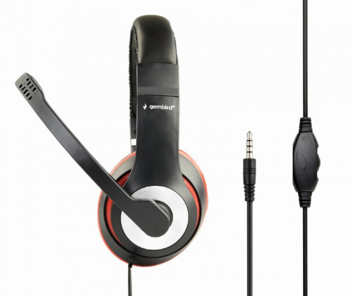 CASTI Gembird, cu fir, standard, utilizare multimedia, call center, microfon pe brat, conectare prin Jack 3.5 mm, red / negru, \\"MHS-03-BKRD\\", (include TV 0.8lei) [2]