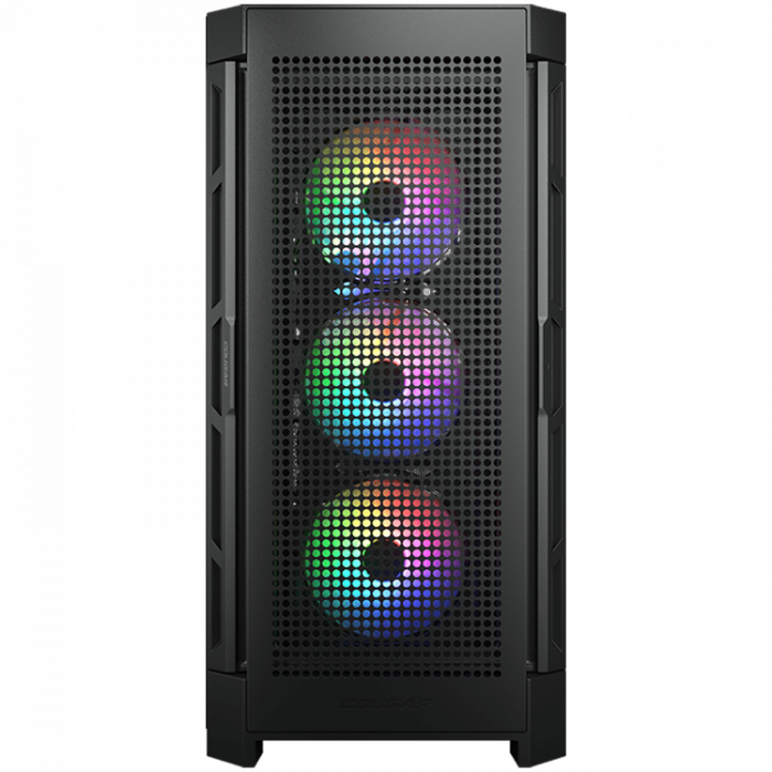 COUGAR DUOFACE PRO RGB Black, Mid Tower, 3x 120 ARGB Fans, RGB Button, Tempered Glass, Mini ITX / Micro ATX / ATX / CEB / E-ATX, USB 3.0 x 2, USB 2.0 x 1, Type C Gen 2, 4 Pole Headset Audio Jack [1]