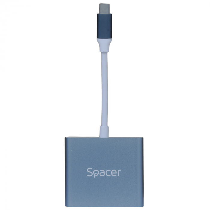 DOCKING Station Spacer universal 3 in 1, conectare Type-C USB 3.1, USB 3.0 x 1, porturi video HDMI x 1, suporta pana la 4K (30Hz),PD 3.0 pana la 87W, Gri, \\"SPDS-TypeC-HUP-3in1\\" [2]