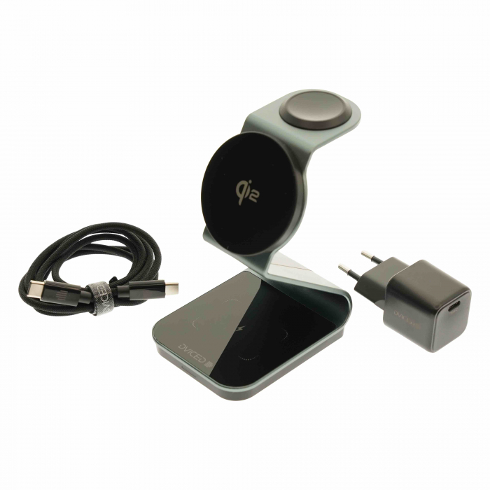 Dviced 3-in-1 Magnetic Qi2 wireless charger stand w cable, wall charger - Tarnish gray [4]
