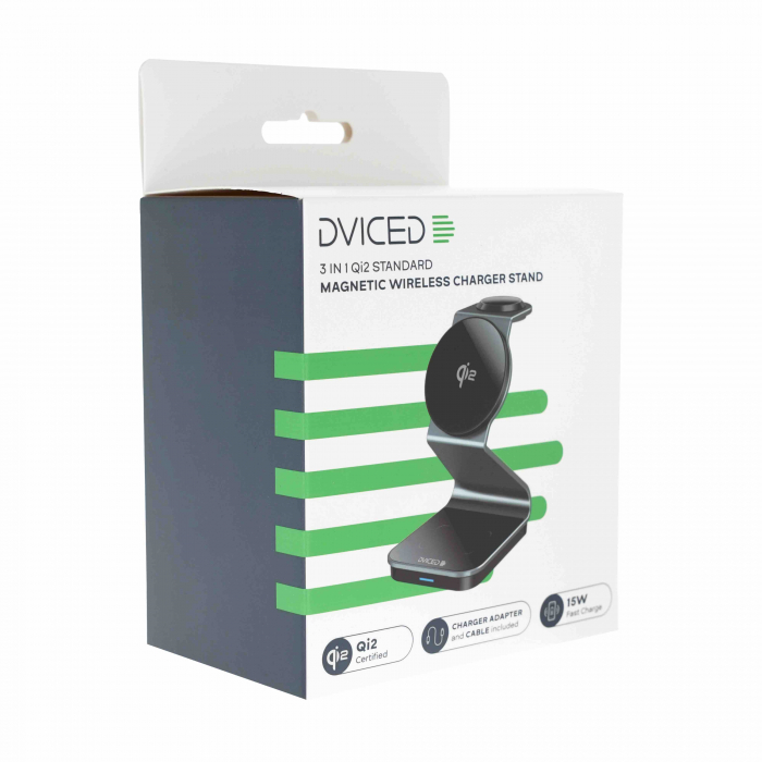 Dviced 3-in-1 Magnetic Qi2 wireless charger stand w cable, wall charger - Tarnish gray [3]