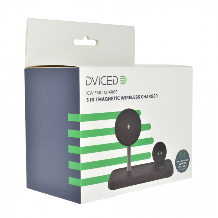 Dviced 3-in-1 magnetic wireless stand w cable, wall charger - Black [4]