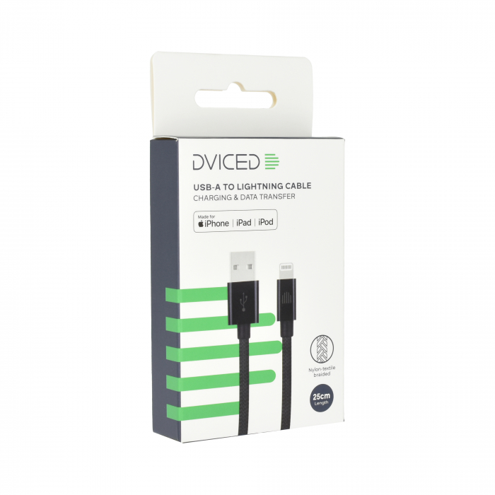 Dviced Cable USB-A to Lightning Nylon Textile 0,25m - Black [3]