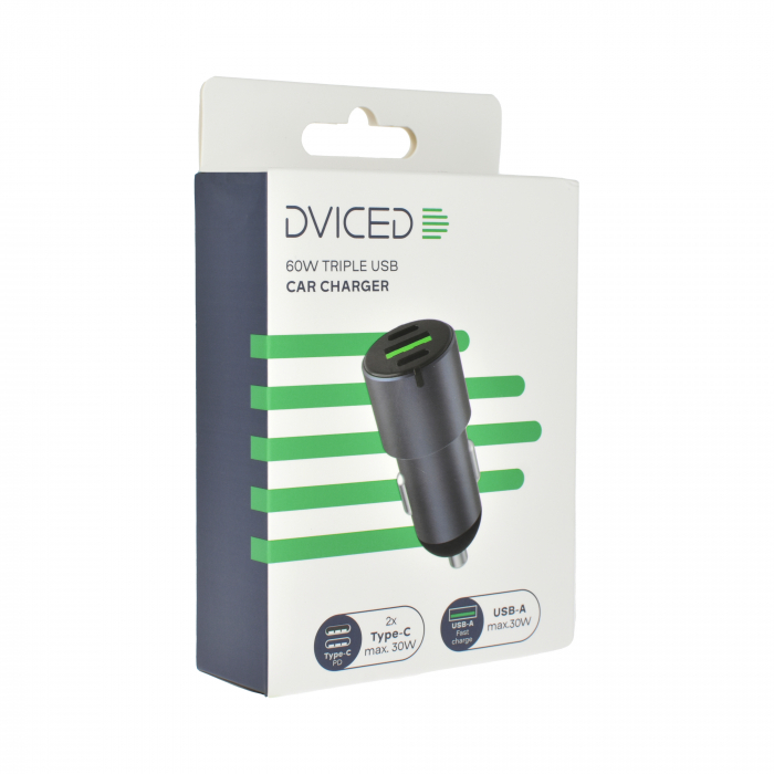 Dviced Car charger 60W 1 USB-A, 2 USB-C - Gray [2]