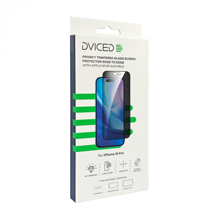 Dviced Privacy tempered glass screen protector edge to edge for iPhone 16 Pro with applicator Duo Pack [2]