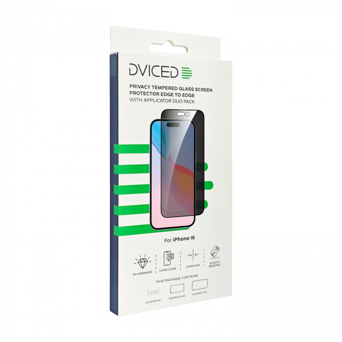 Dviced Privacy tempered glass screen protector edge to edge for iPhone 16 with applicator Duo Pack [3]