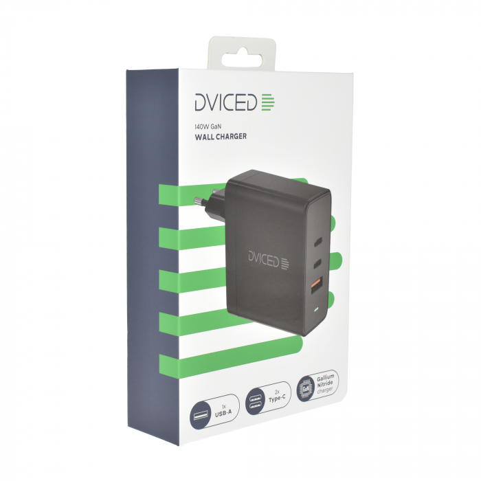 Dviced Wall charger 140W GaN 2 USB-C, USB-A EU - Black [3]
