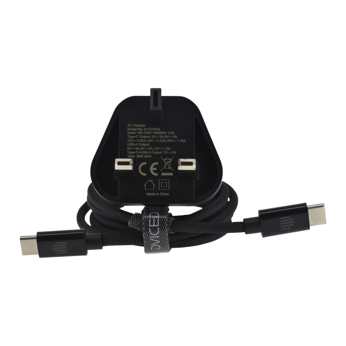 Dviced Wall charger 35W GaN 1 USB-A 1 USB-C UK w cable - Black [2]