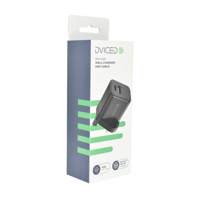 Dviced Wall charger 35W GaN 1 USB-A 1 USB-C UK w cable - Black [4]