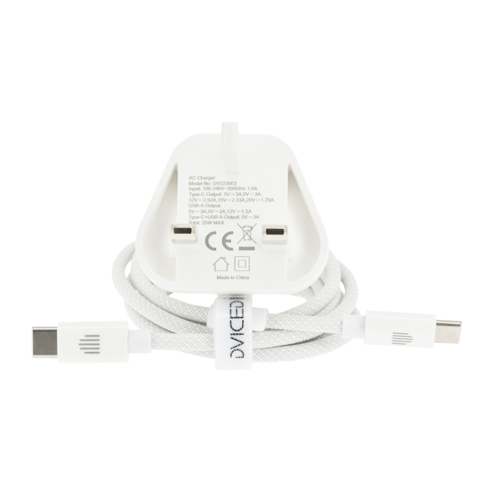 Dviced Wall charger 35W GaN 1 USB-A 1 USB-C UK w cable - White [2]