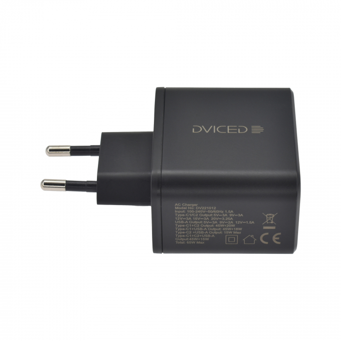 Dviced Wall charger 65W GaN 1 USB-A, 2 USB-C EU - Black [4]
