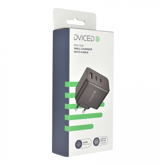 Dviced Wall charger 65W GaN 1 USB-A, 2 USB-C EU w cable - Black [3]