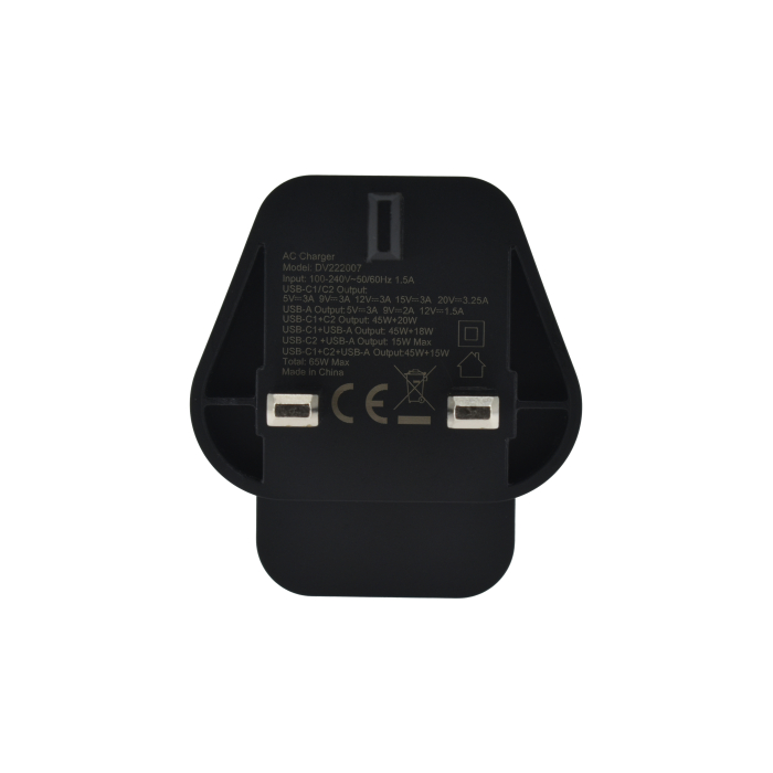 Dviced Wall charger 65W GaN 2 USB-C, 1 USB-A UK - Black [4]